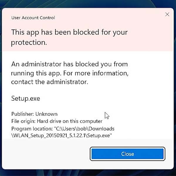 This app has been blocked for your protection error