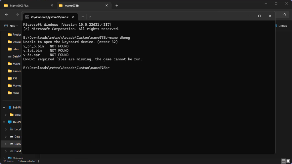 Missing Mame rom files